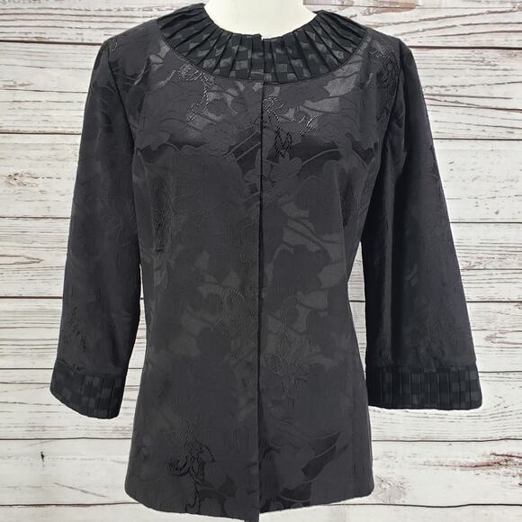 Chico's Jackets & Blazers - Chico's Women's Black Floral Jacquard Pleated Jacket Size 2